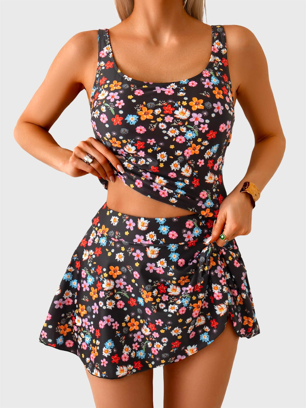 Emoswims - Tankini Swimsuit for Women Tummy Control Two Piece Bathing Suit High Waisted Tank Top with Swim Skirt