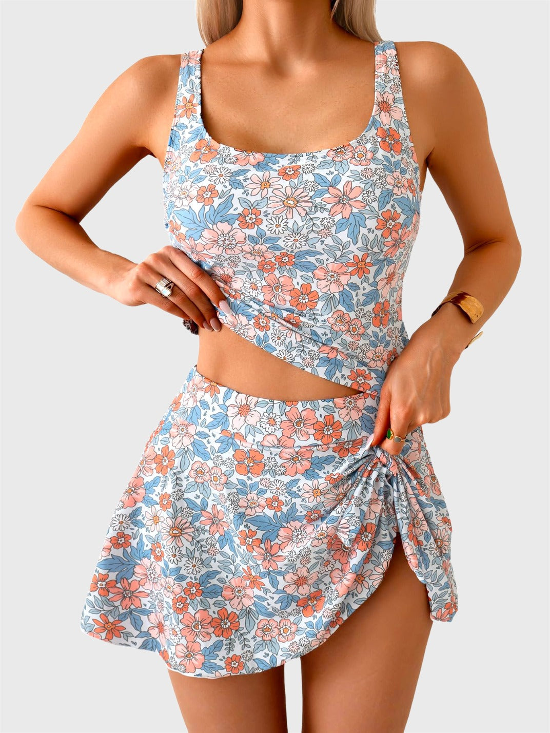 Emoswims - Tankini Swimsuit for Women Tummy Control Two Piece Bathing Suit High Waisted Tank Top with Swim Skirt