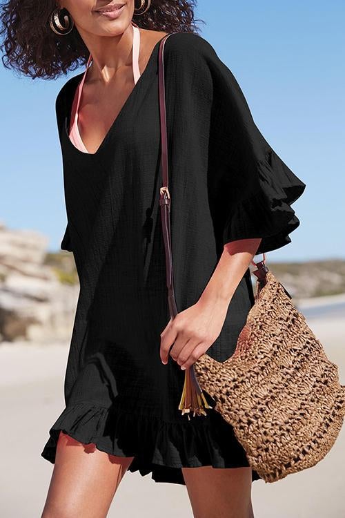 Emoswims - V Neck Solid Color Cover Up