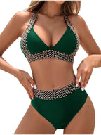 Emoswims - Women's Sexy High Waist Halter V Neck Bikini Tummy Control Swimsuit