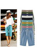 Emoswims - Women's Elastic Waist Knee Length Casual Cotton Bermuda Shorts with Drawstring