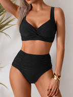 Emoswims - Women's High Waisted Bikini Sets Twist Front Two Piece Swimsuit Ruched Tummy Control Bathing Suits