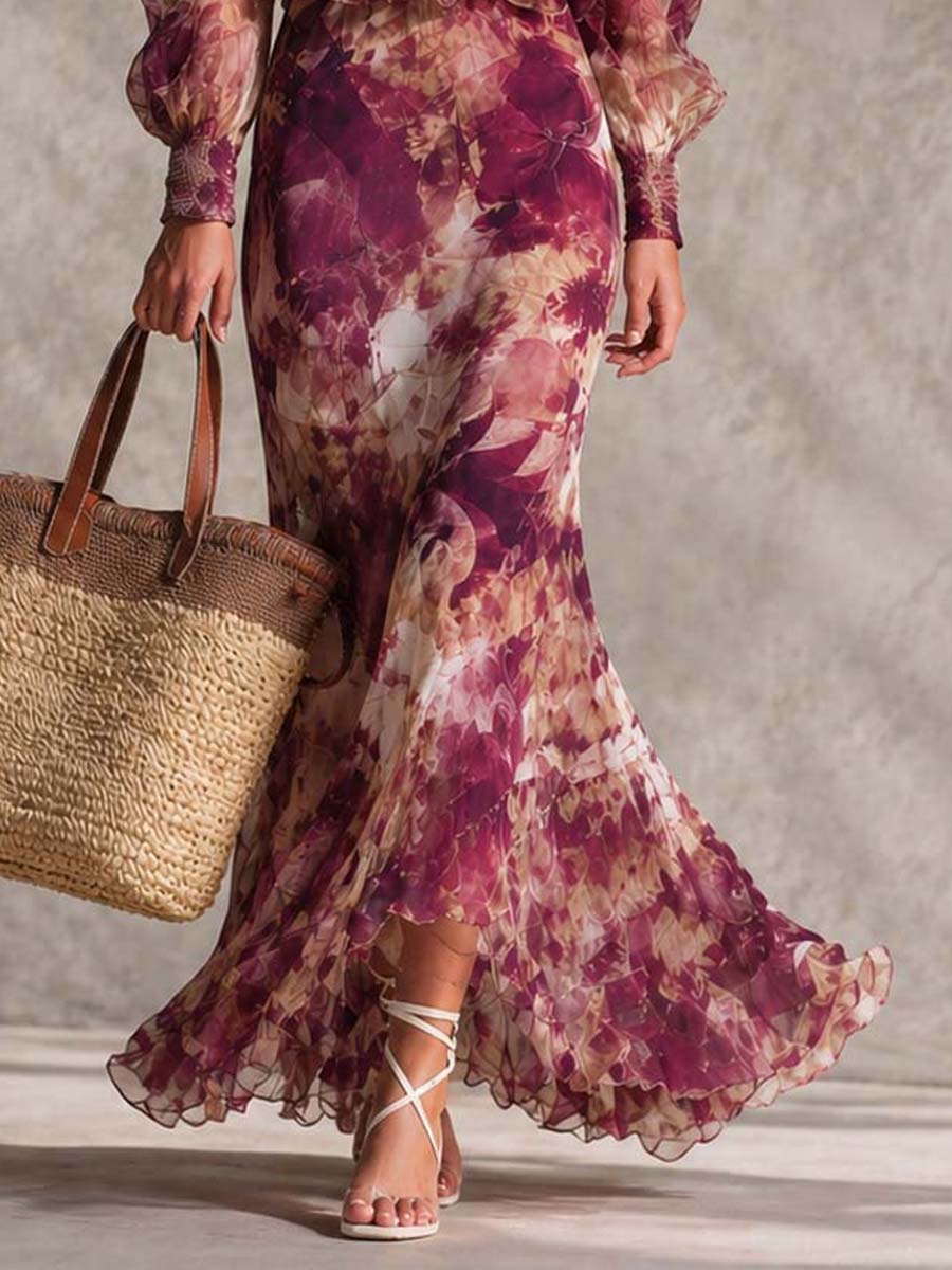 Gabriel Moreno - Vestido Maxi en Chifón Rosa Pink con Hombros Descubiertos
