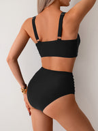 Emoswims - Women's High Waisted Bikini Sets Twist Front Two Piece Swimsuit Ruched Tummy Control Bathing Suits