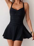 Emoswims - Women's Twisted Ruched Swim Dress Slit Strap Tankini Swimsuit