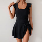 Emoswims - Women One Piece Swim Dress Tummy Control Swimsuit Slimming Ruffle Side Tie Kont Swimdress Bathing Suit