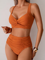 Emoswims - Women's High Waisted Bikini Sets Twist Front Two Piece Swimsuit Ruched Tummy Control Bathing Suits