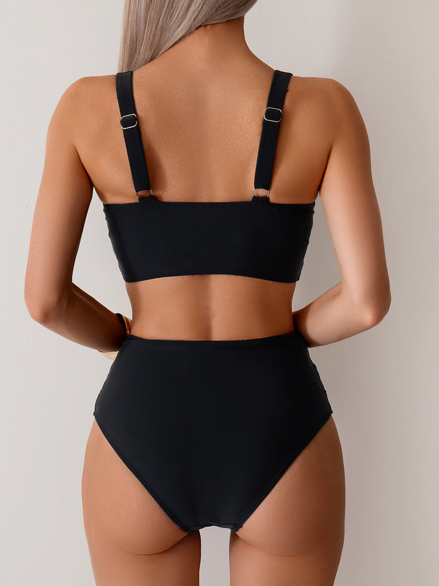 Emoswims - Women's High Waisted Bikini Sets Solid Pleated 2 Piece Swimsuits Sexy Beach Sets with Removable Pads