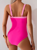 Emoswims - Women's One Piece Swimsuits Color Block Slimming Tummy Control Bathing Suit V Vired Full Coverage Swimwear