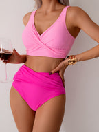 Emoswims - Women's High Waisted Bikini Sets Solid Pleated 2 Piece Swimsuits Sexy Beach Sets with Removable Pads