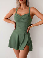 Emoswims - Women's Twisted Ruched Swim Dress Slit Strap Tankini Swimsuit