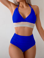 Emoswims - Two Piece High Waisted Bikini Sets Tummy Control Color Block Suspender Swimwear