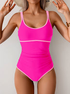 Emoswims - Womens Tummy Control Swimsuit Color Block One Piece Bathing Suits Slimming Double Straps Swimwear High Cut Swim Suit