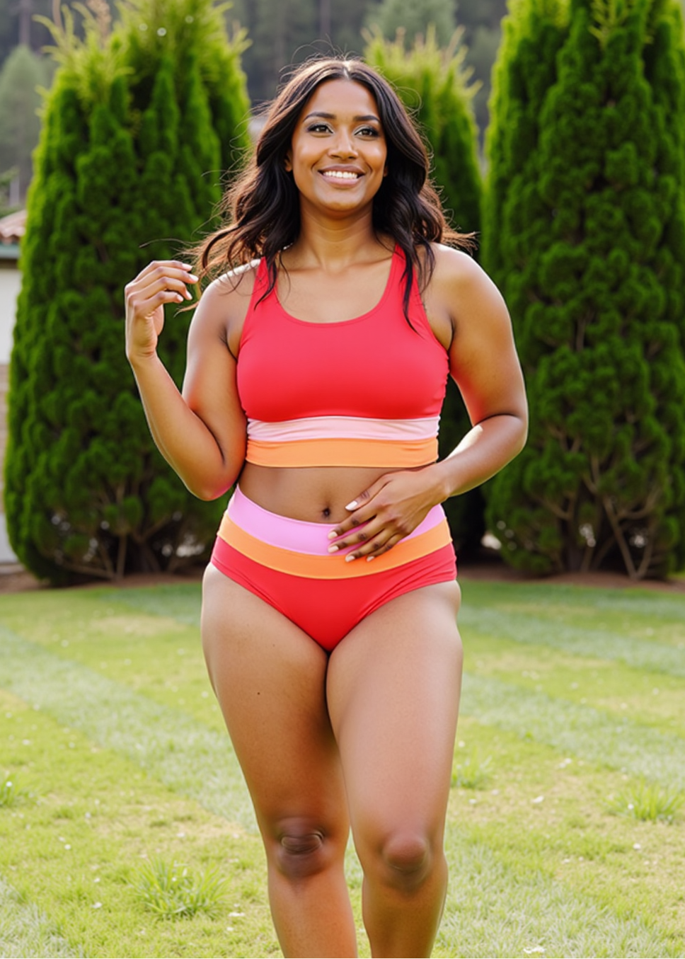Emoswims - Red Colorblock Cut Back Bikini Set