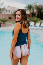 Emoswims - Tie Front Blouson Swim Tankini In Navy Blue