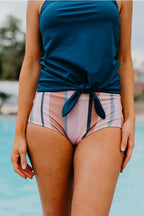 Emoswims - Tie Front Blouson Swim Tankini In Navy Blue
