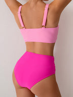 Emoswims - Women's High Waisted Bikini Sets Solid Pleated 2 Piece Swimsuits Sexy Beach Sets with Removable Pads