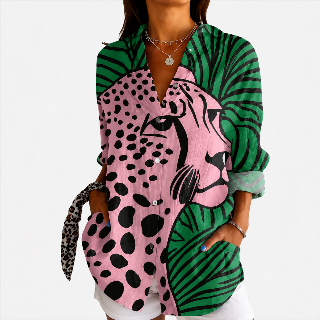 Blusa Arte Leopardo Tropical