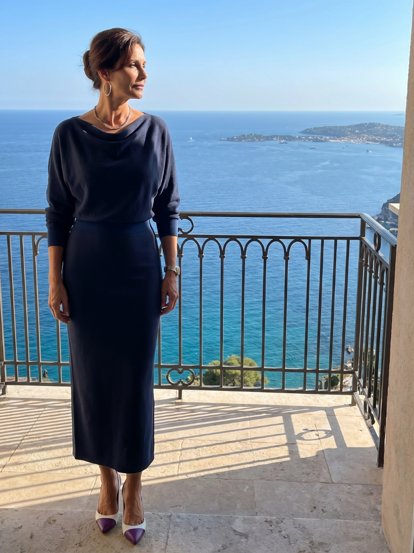 Romy | Vestido midi con escote drapeado y falda entallada