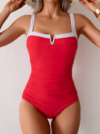 Emoswims - Women's One Piece Swimsuits Color Block Slimming Tummy Control Bathing Suit V Vired Full Coverage Swimwear