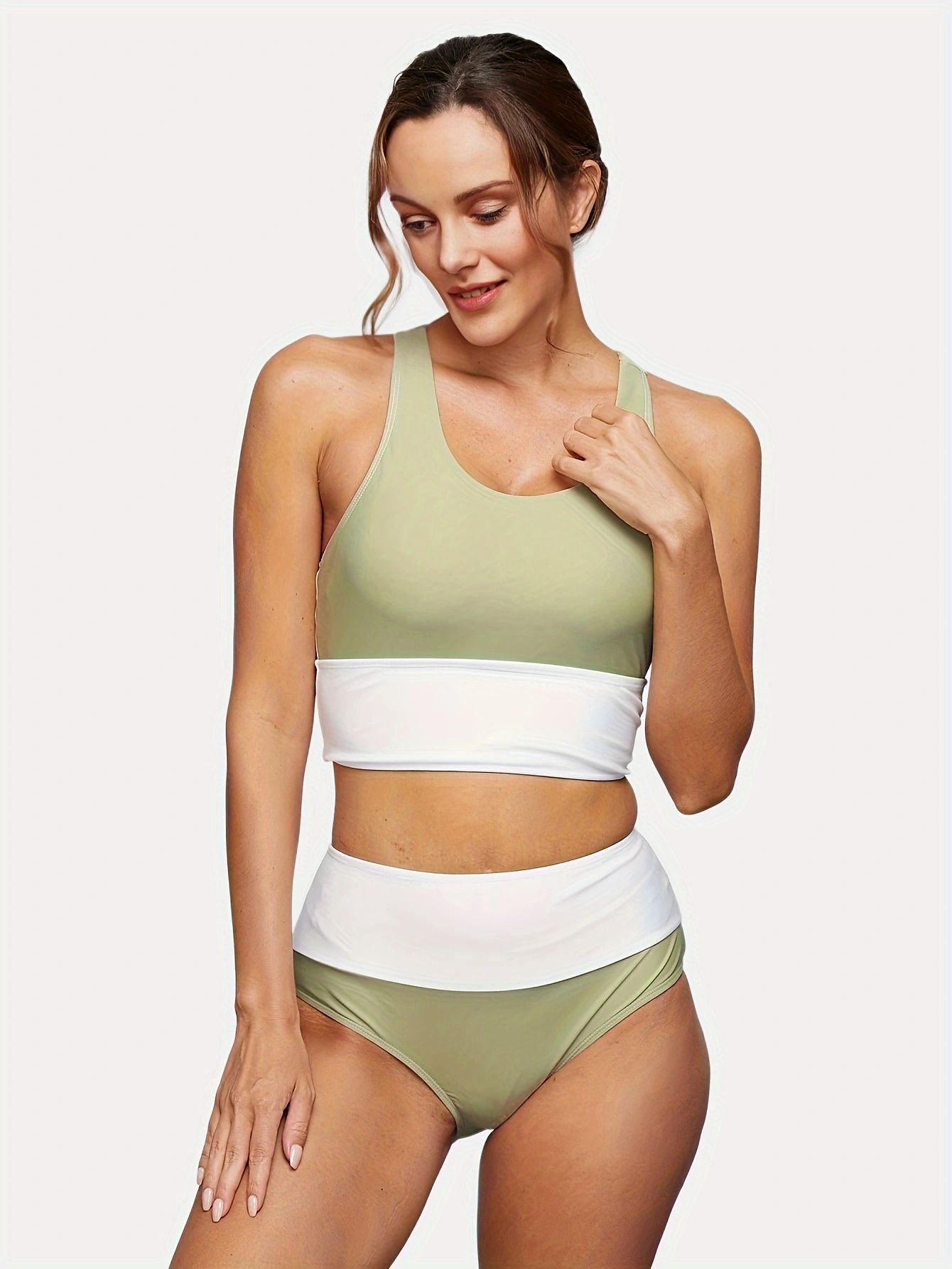 Emoswims - Olive Drab Colorblock Cut Back Bikini Set