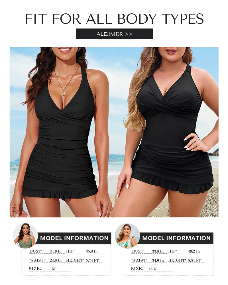 Emoswims - Deep V Cross-Back Ruched One-Piece Swimsuit