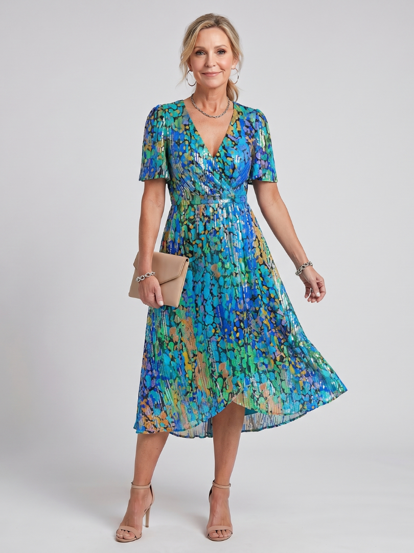 Mirabel | Vestido midi con estampado floral, mangas con volante y cintura fruncida