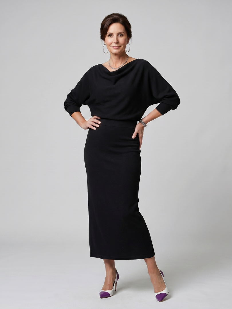 Romy | Vestido midi con escote drapeado y falda entallada