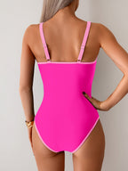 Emoswims - Womens Tummy Control Swimsuit Color Block One Piece Bathing Suits Slimming Double Straps Swimwear High Cut Swim Suit