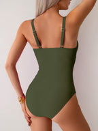 Emoswims - Women's One Piece Swimsuit Sexy Mesh Sheer Tummy Control Bathing Suit Cross Twist Front Swimwear