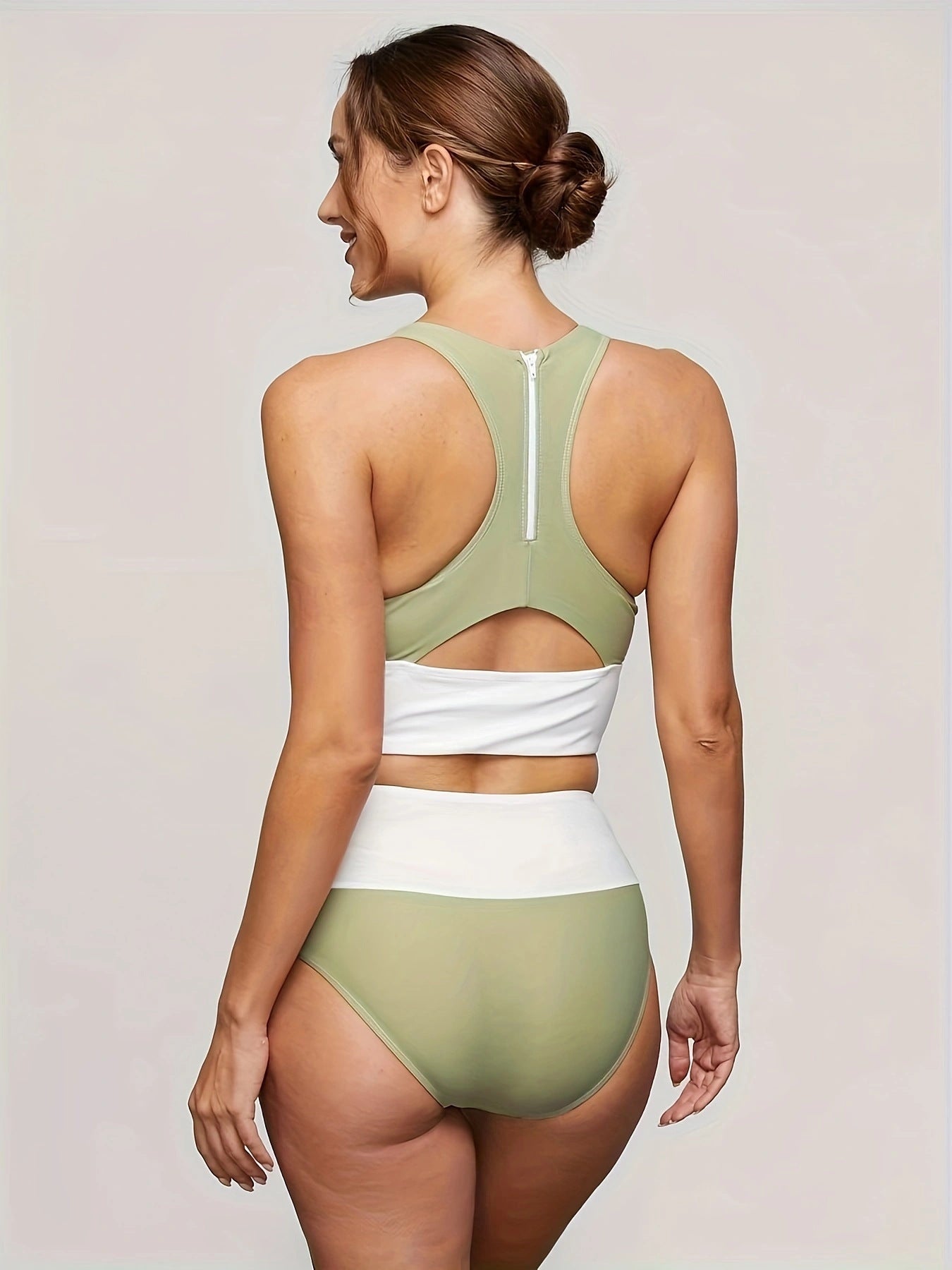 Emoswims - Olive Drab Colorblock Cut Back Bikini Set