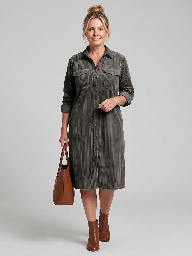 Pema | Vestido midi de manga larga con bolsillos tipo parche