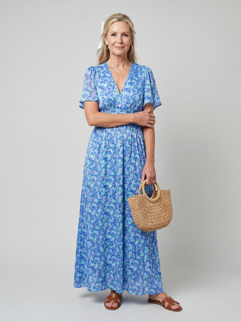 Juna | Vestido midi con estampado de florecitas y manga corta