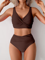Emoswims - Women's High Waisted Bikini Sets Solid Pleated 2 Piece Swimsuits Sexy Beach Sets with Removable Pads