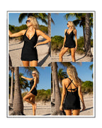 Emoswims - Deep V Cross-Back Ruched One-Piece Swimsuit