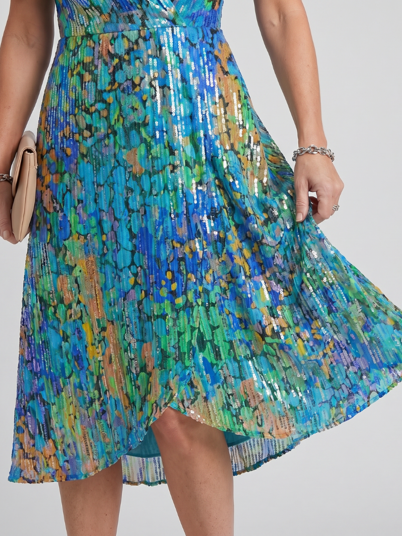 Mirabel | Vestido midi con estampado floral, mangas con volante y cintura fruncida