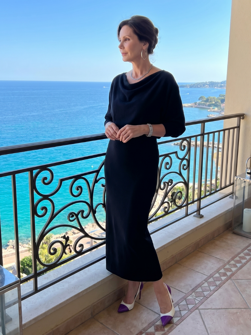 Romy | Vestido midi con escote drapeado y falda entallada