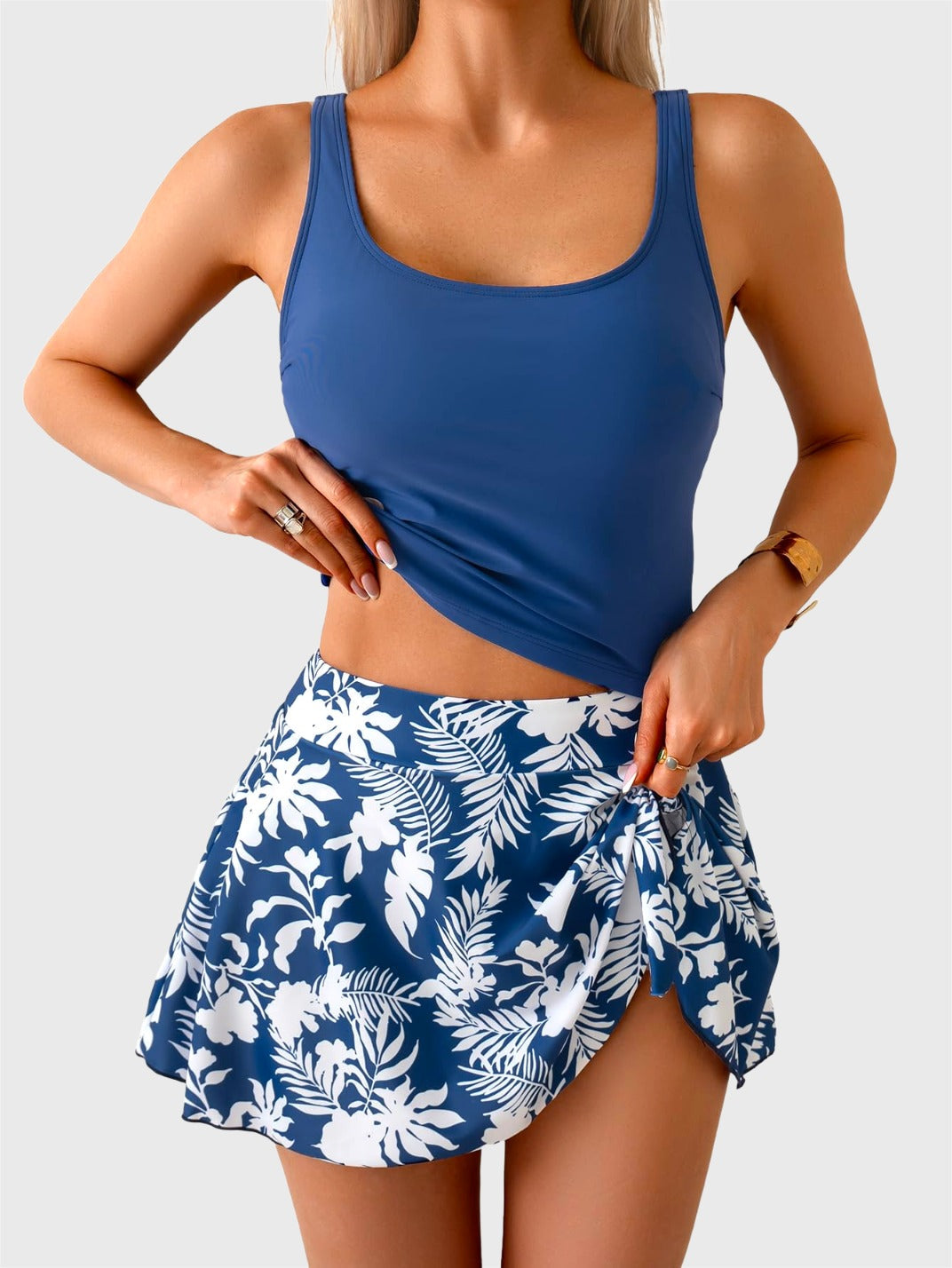 Emoswims - Tankini Swimsuit for Women Tummy Control Two Piece Bathing Suit High Waisted Tank Top with Swim Skirt