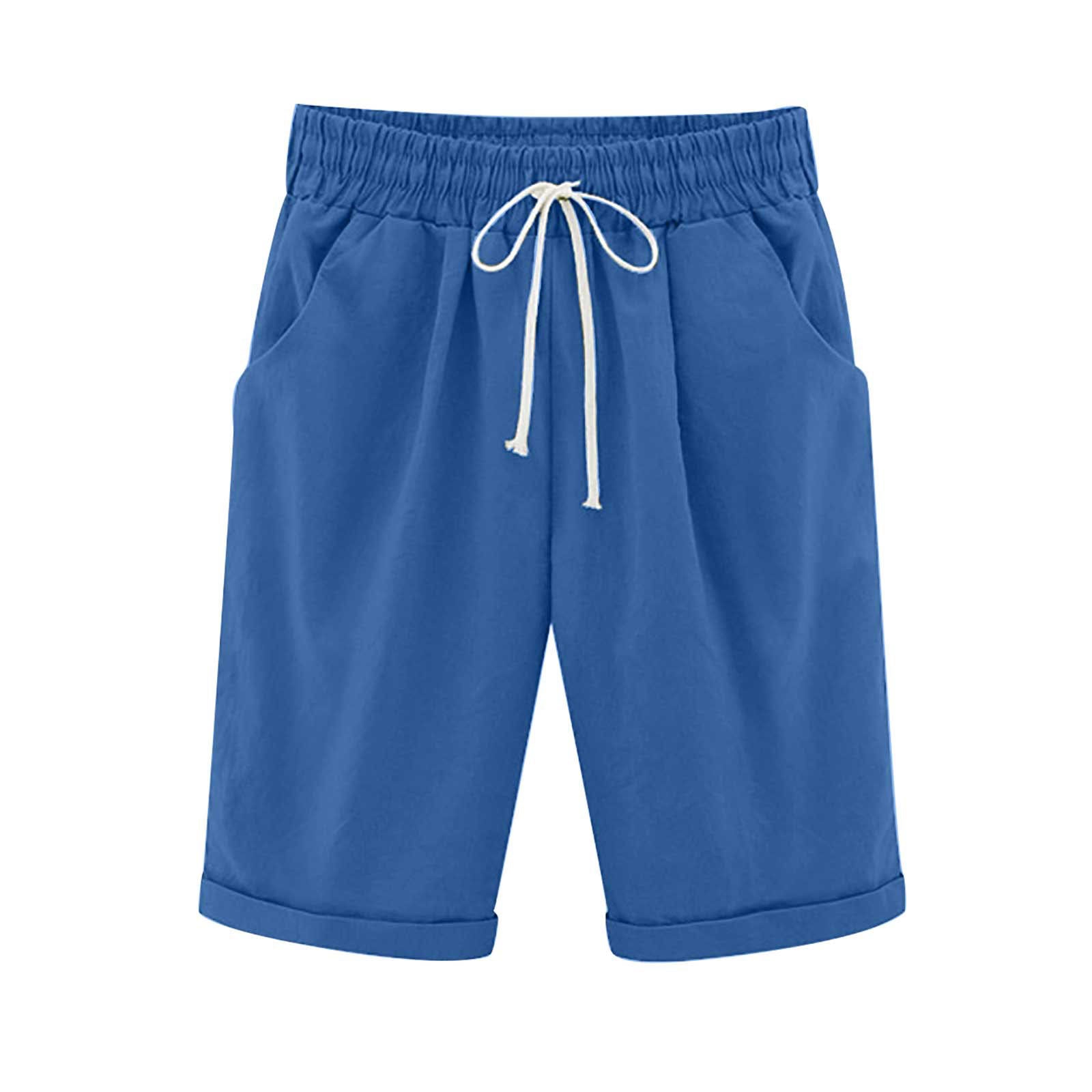 Emoswims - Women's Elastic Waist Knee Length Casual Cotton Bermuda Shorts with Drawstring