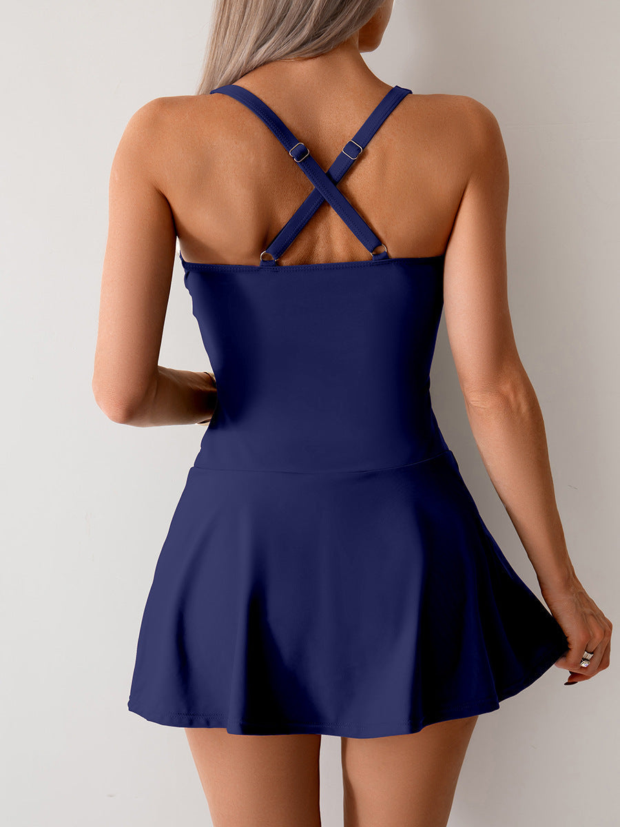Emoswims - Women's Twisted Ruched Swim Dress Slit Strap Tankini Swimsuit