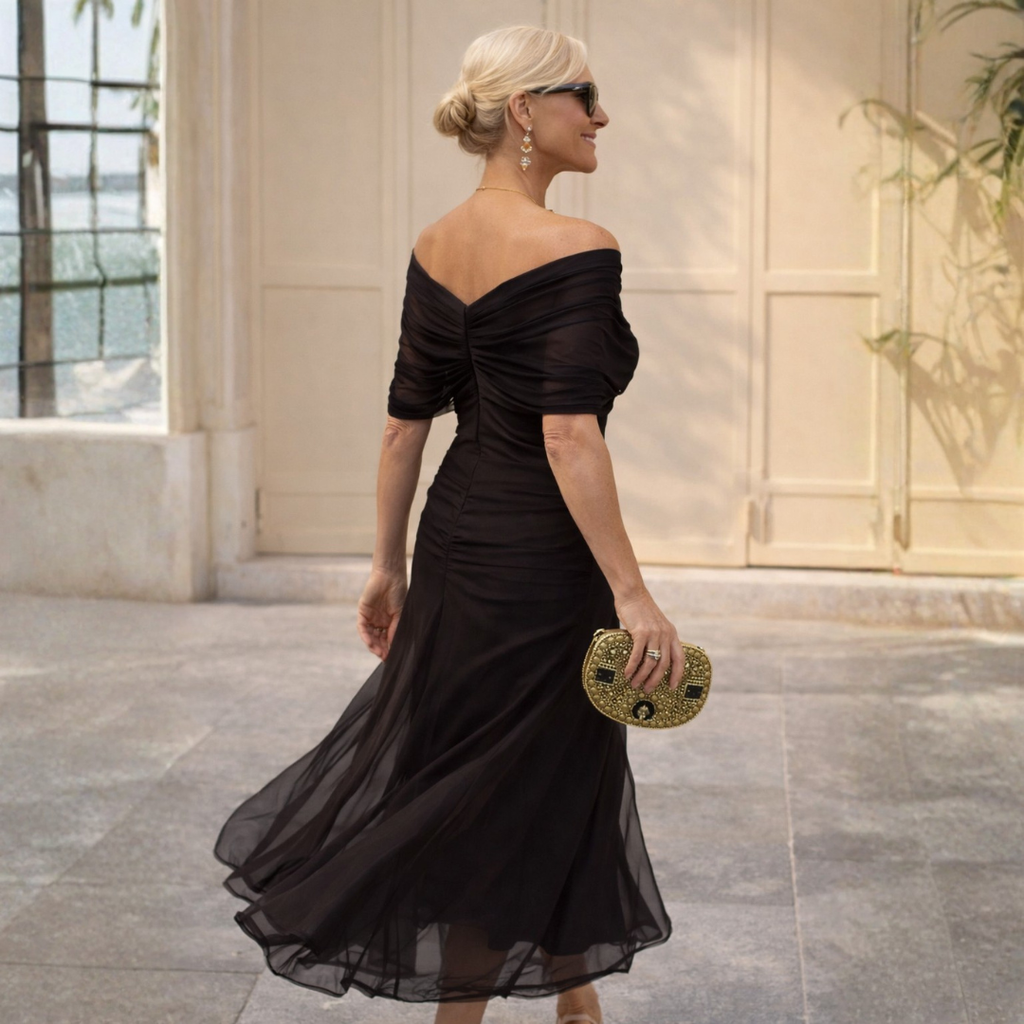 MIKAELA | Vestido maxi con escote Bardot