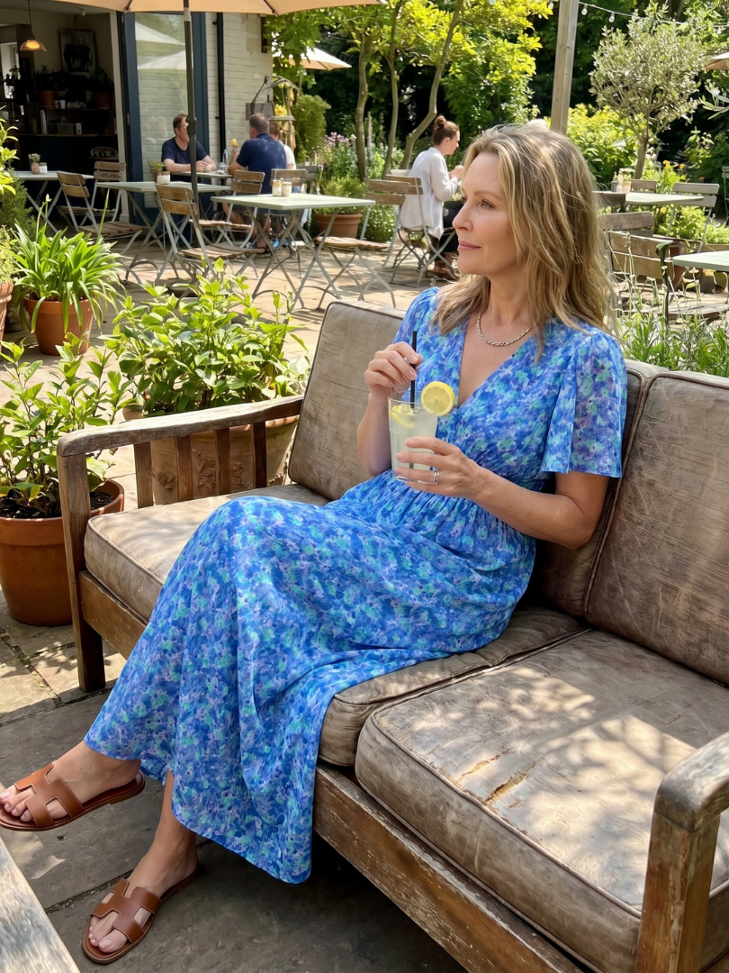 Juna | Vestido midi con estampado de florecitas y manga corta