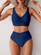Emoswims - Women's High Waisted Bikini Sets Solid Pleated 2 Piece Swimsuits Sexy Beach Sets with Removable Pads