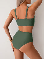 Emoswims - Women's High Waisted Bikini Sets Twist Front Two Piece Swimsuit Ruched Tummy Control Bathing Suits