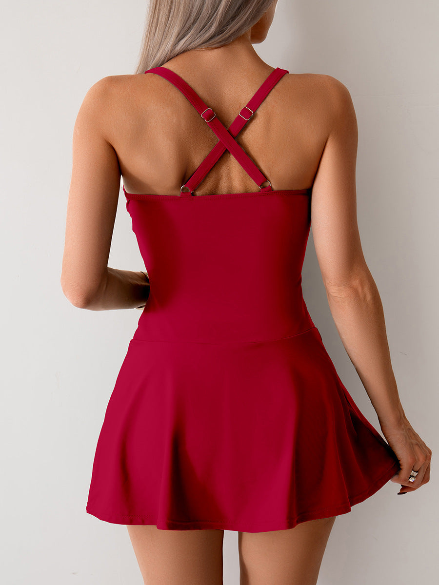 Emoswims - Women's Twisted Ruched Swim Dress Slit Strap Tankini Swimsuit