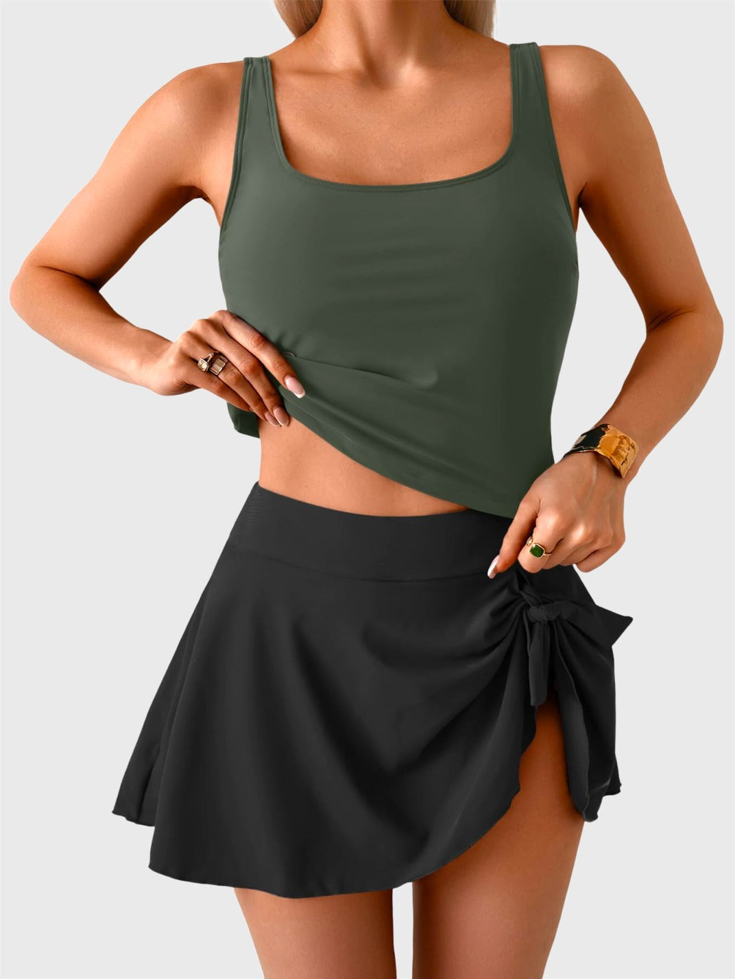 Emoswims - Tankini Swimsuit for Women Tummy Control Two Piece Bathing Suit High Waisted Tank Top with Swim Skirt