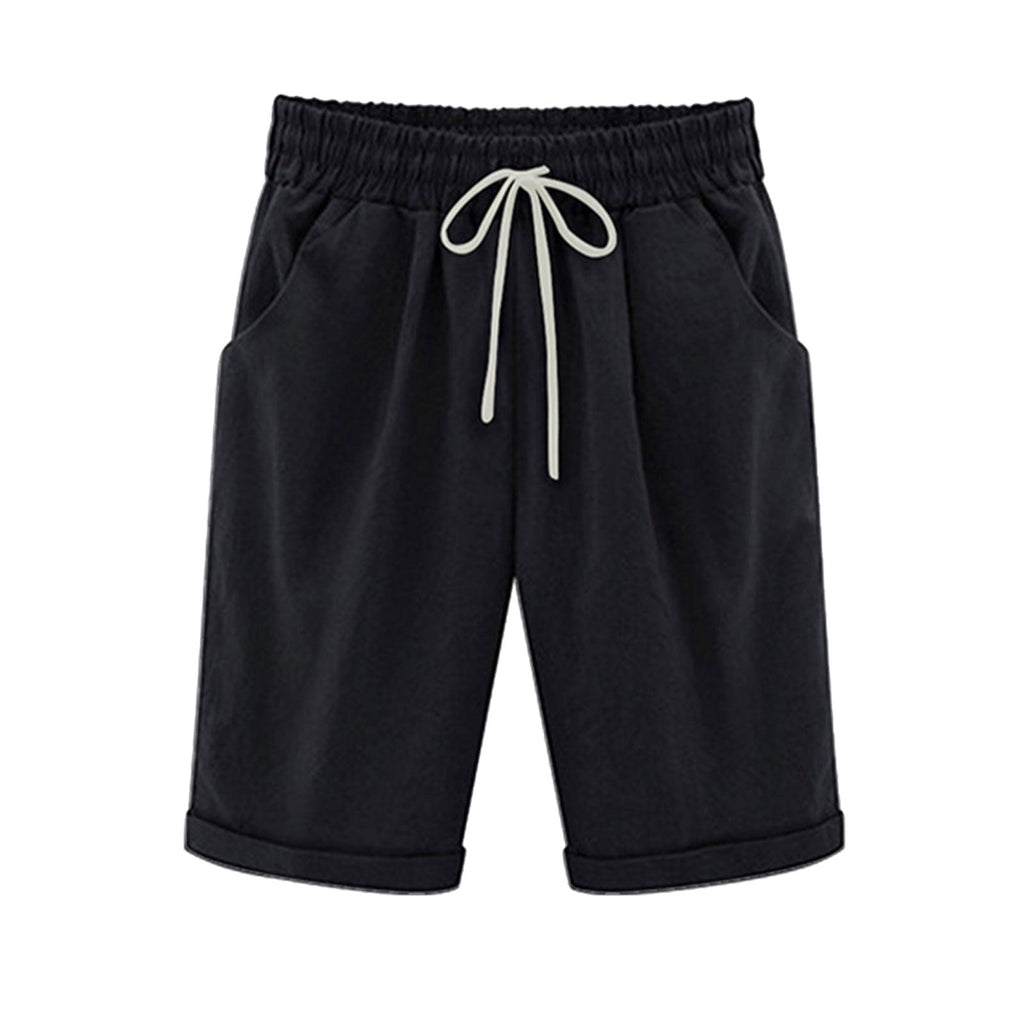 Emoswims - Women's Elastic Waist Knee Length Casual Cotton Bermuda Shorts with Drawstring