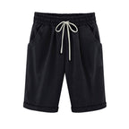 Emoswims - Women's Elastic Waist Knee Length Casual Cotton Bermuda Shorts with Drawstring