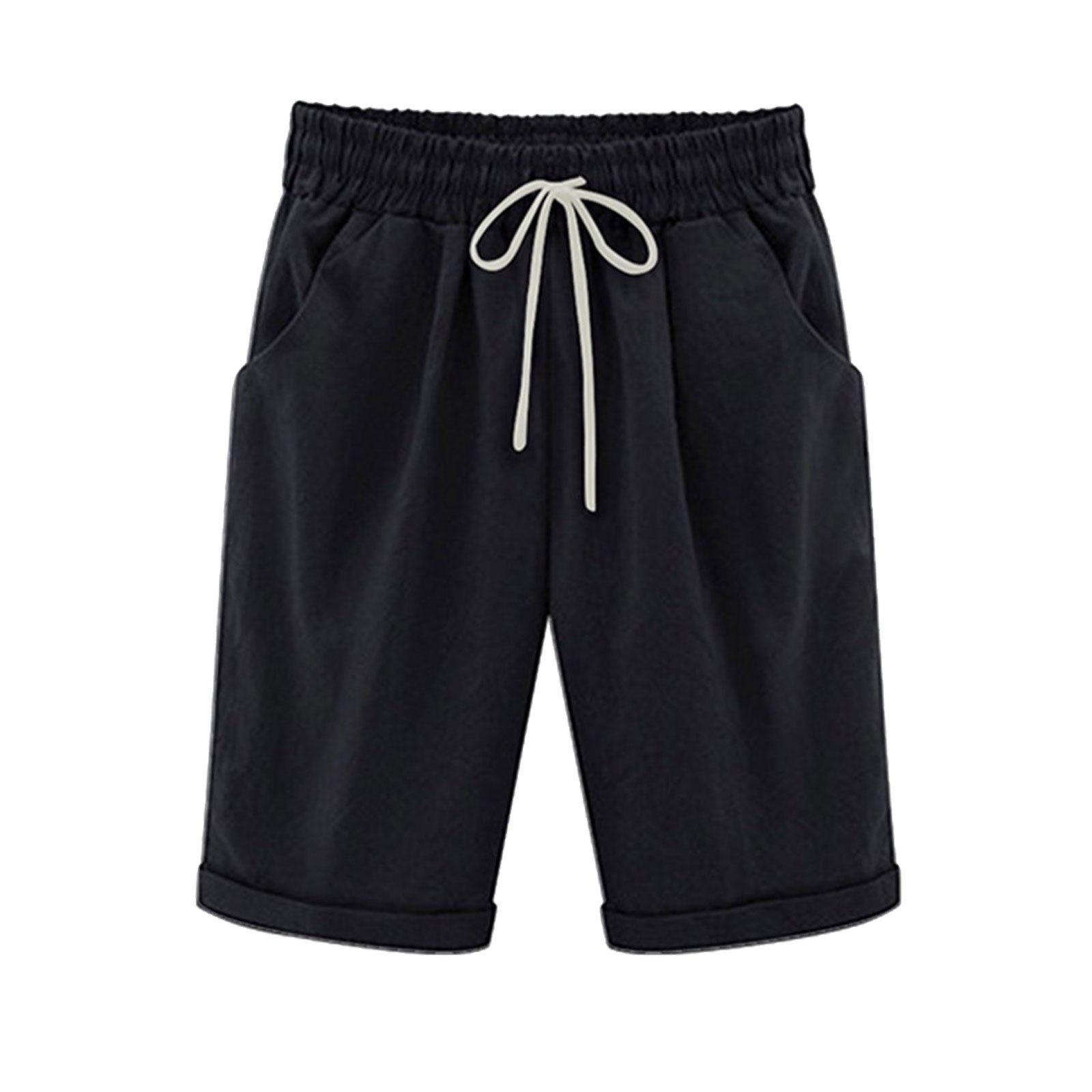 Emoswims - Women's Elastic Waist Knee Length Casual Cotton Bermuda Shorts with Drawstring