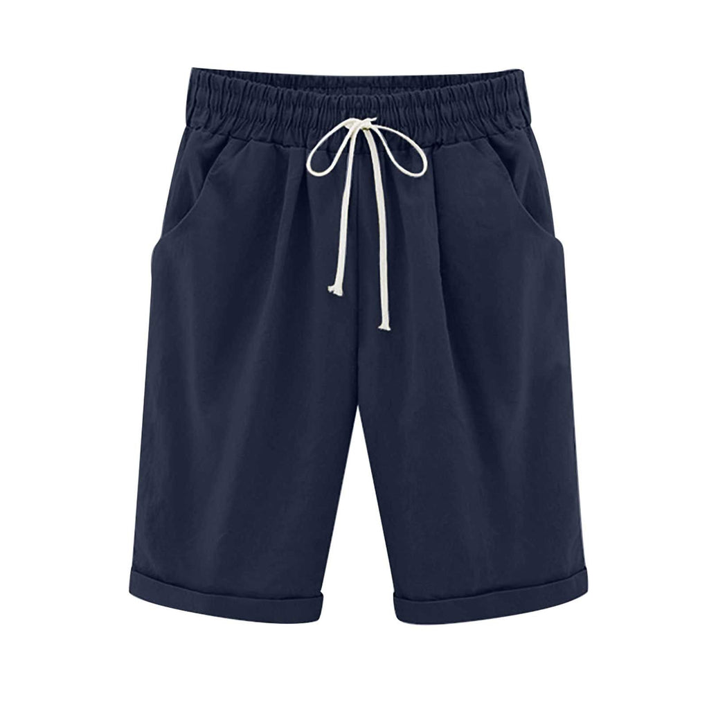 Emoswims - Women's Elastic Waist Knee Length Casual Cotton Bermuda Shorts with Drawstring